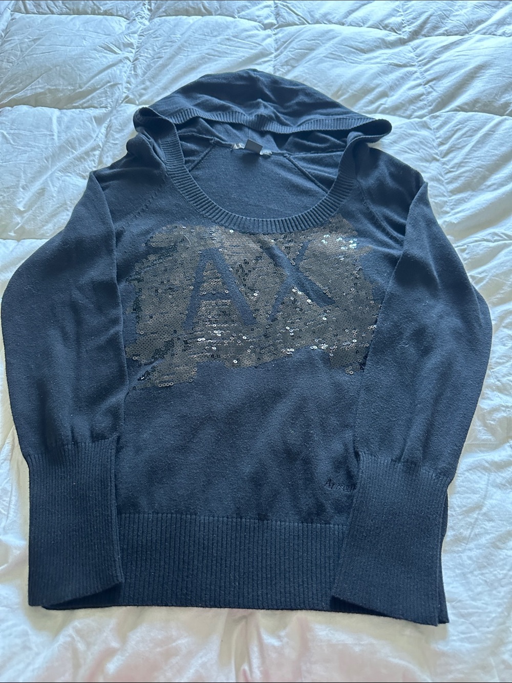 A/X Armani Exchange Black Hooded Sequin Logo Sweater